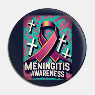 Meningitis Awareness Ribbon with Pink Swirls Background Pin