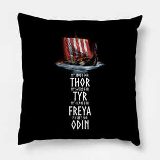 Norse Gods - Thor Tyr Freya Odin - Viking Longship Pillow