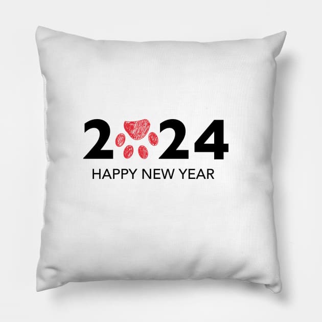 2024 text with doodle red paw print Pillow by GULSENGUNEL