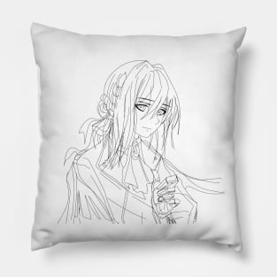 the nostalgic anime woman in ecopop line art wallpaper Pillow
