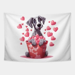 Cartoon Great Dane Dog in Hearts Basket Tapestry