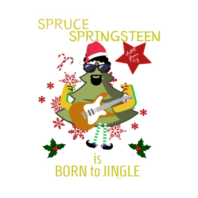 Christmas, Xmas, Spruce Springsteen, Cute, Funny, the Boss, by fantaztee.com