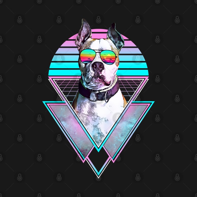 American Staffordshire Terrier Dog Vintage Retro Vaporwave Beach Vibe by TheBeardComic