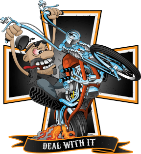 Deal with it -  funny biker riding a chopper, popping a wheelie motorcycle cartoon Magnet