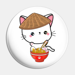 Funny Cat Eating Noodles Pin