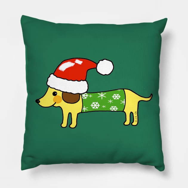 cute Christmas sausage dog Pillow by cartoonygifts