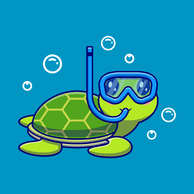 Cute Turtle Snorkeling In The Sea Cartoon Vector Icon Illustration by Catalyst Labs