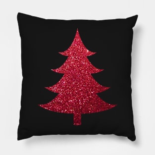 Minimalistic Red Faux Glitter Christmas Tree Pillow