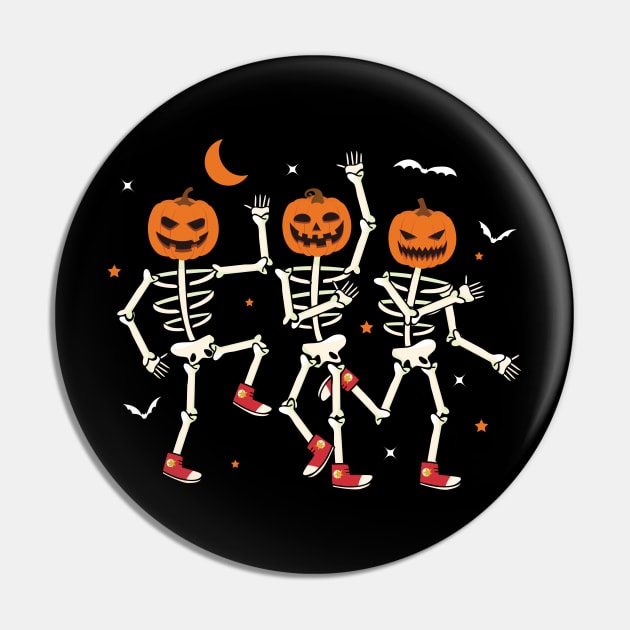 Dancing Skeleton Pumpkin Retro Halloween Spooky Pumpkin Face Pin by DonVector