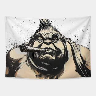 Puff Sumo: Puff Sumo Smoking a Cigar Tapestry