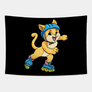 Cat as Inline skater with Inline skates and Helmet Tapestry