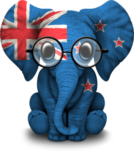 Baby Elephant with Glasses and New Zealand Flag Magnet