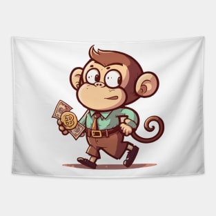 Cartoon Cute Monkey Boy Bringing Money Tapestry