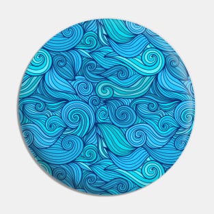 Whimsical Retro Nautical Blue Wave Pattern Pin