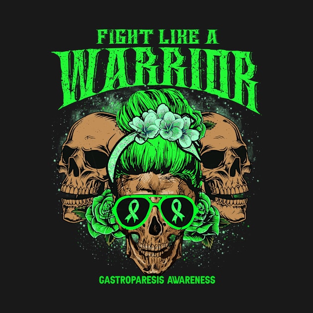 Gastroparesis awareness Skull Messy Bun Floral Fight Like Gastroparesis warrior gift for survivor by Paula Tomberlin