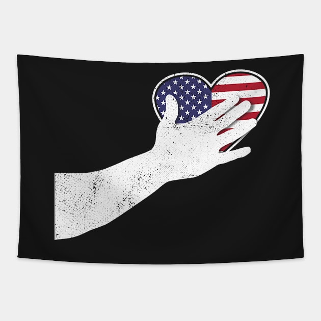 Hand On The Heart For Anthem US Flag Tapestry by zeno27