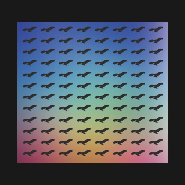 Flying Birds Black Silhouette Pattern w/ Colorful Background by Freid