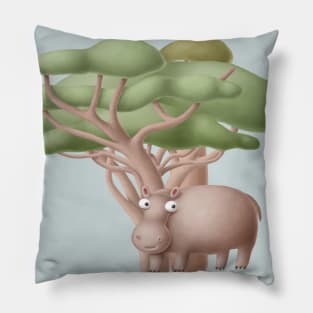 Cute hippo in safari Pillow