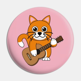 Cute Orange White Cat Playing Guitar Cartoon Pin