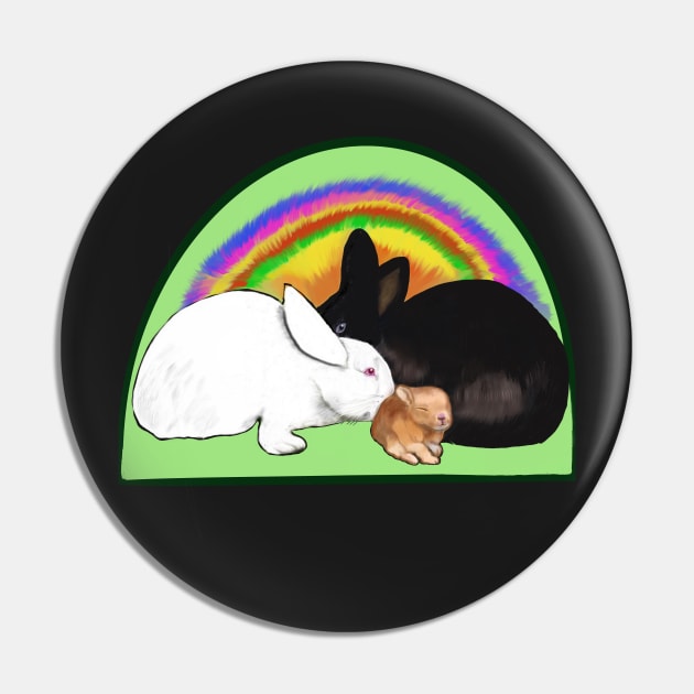 Cute bunny rabbit family, mama, papa and baby, albino, black and ginger bunnies with a rainbow tie die background Pin by Artonmytee