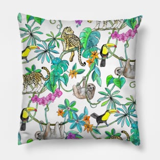 Rainforest Friends - watercolor animals on mint green Pillow