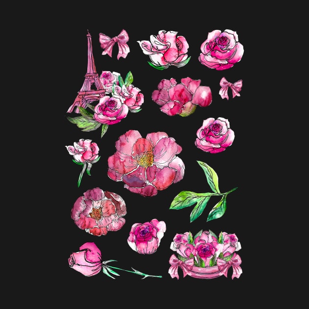 Roses, Stickers, sticker, set, flowers, paris, pink, girly, feminine, romantic by ArtInPi