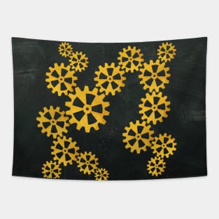 Golden steampunk gears on a gray background Tapestry