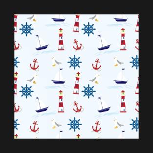 Nautical design with seagulls, anchors and lighthouses T-Shirt