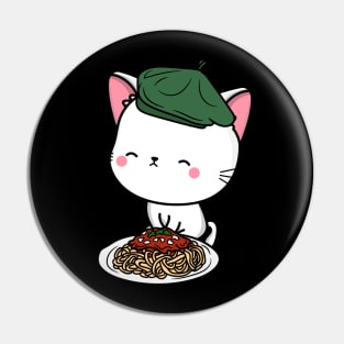 Cat eating Spaghetti - White Angora Cat Pin