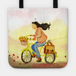 Ride a bike Watercolour Illustration Tote