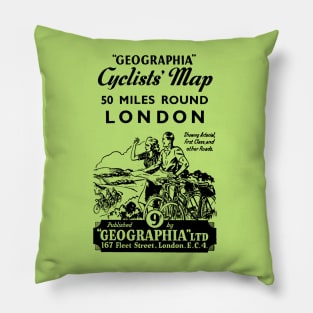 London, Cyclists, Map, Vintage,Cover Illustration, 1930s Pillow