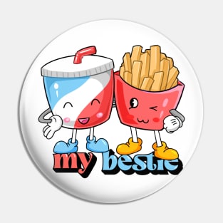 Best friends cartoon soda and french fries retro Pin