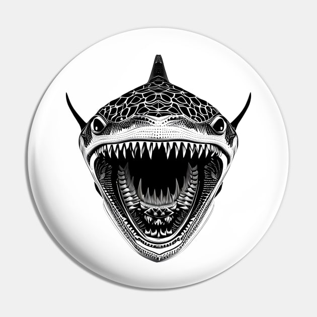 Front-Facing Shark With Wide Open Mouth For Shark Enthusiast Pin by Styloutfit