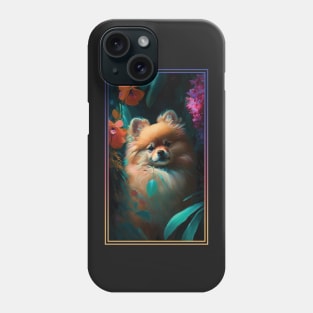 Pomeranian Dog Vibrant Tropical Flower Tall Digital Oil Painting Portrait 2 Phone Case