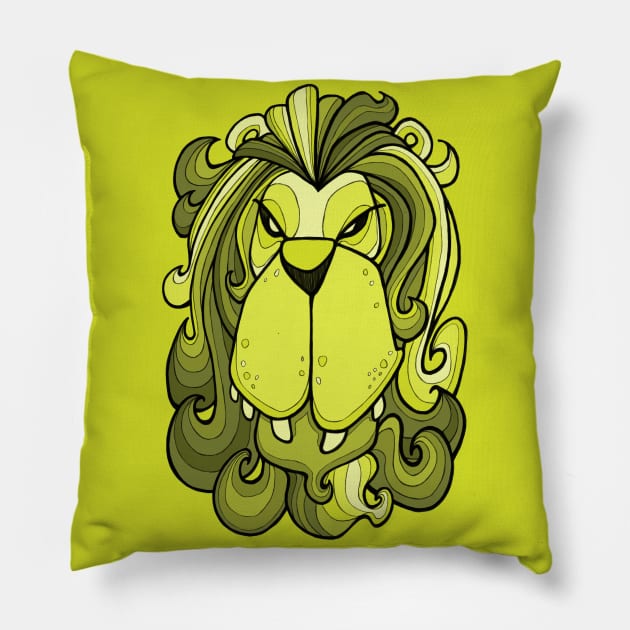 Lion - Lime Punch Green Pillow by BigNoseArt