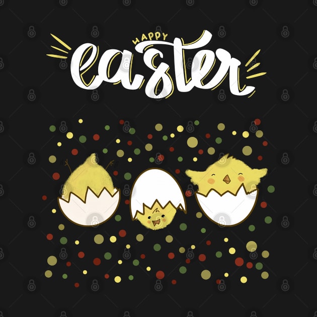 Happy Easter greeting funny chick white text by Wolshebnaja