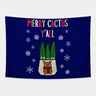 Merry Cactus Y'all - Eves Pin Cacti In Christmas Bear Pot Tapestry