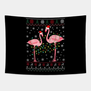 Flamingo Lights Tangled Ugly Sweater Christmas Animals Tapestry