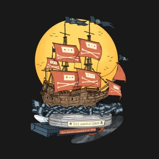 Free internet. Pirate ship. T-Shirt