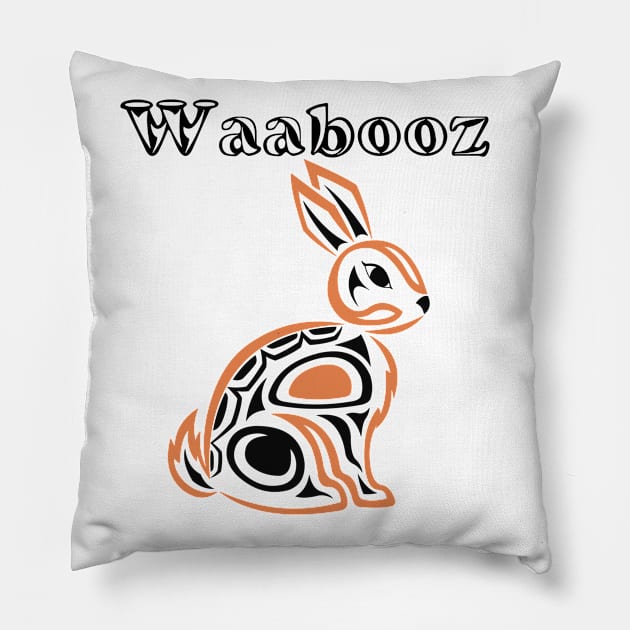 Indigenous Rabbit (Waabooz) Pillow by KendraHowland.Art.Scroll