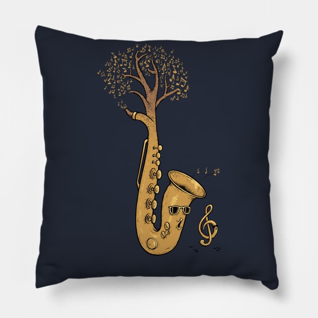 Summer Sax Tree Pillow by Chewbarber