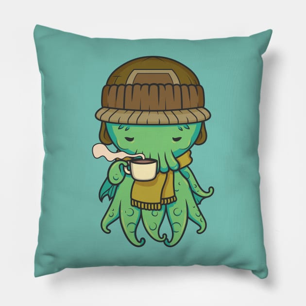 Kawaii Cthulhu Hot Chocolate Cartoon Pillow by SLAG_Creative