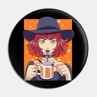 Pumpkin Spice Latte Witch Halloween Coffee Lover Pin