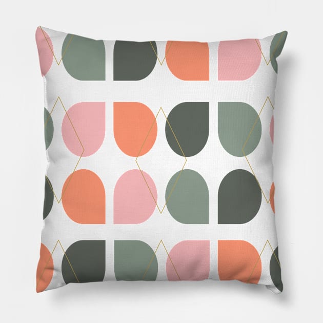 Retro Geometric Petal Shapes Pattern Pillow by ApricotBirch