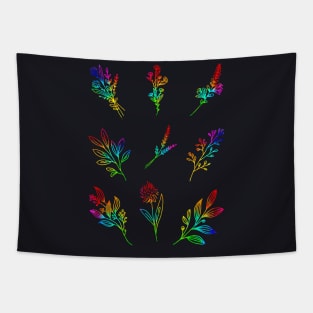 Neon Rainbow Wild Flower Sprigs Tapestry