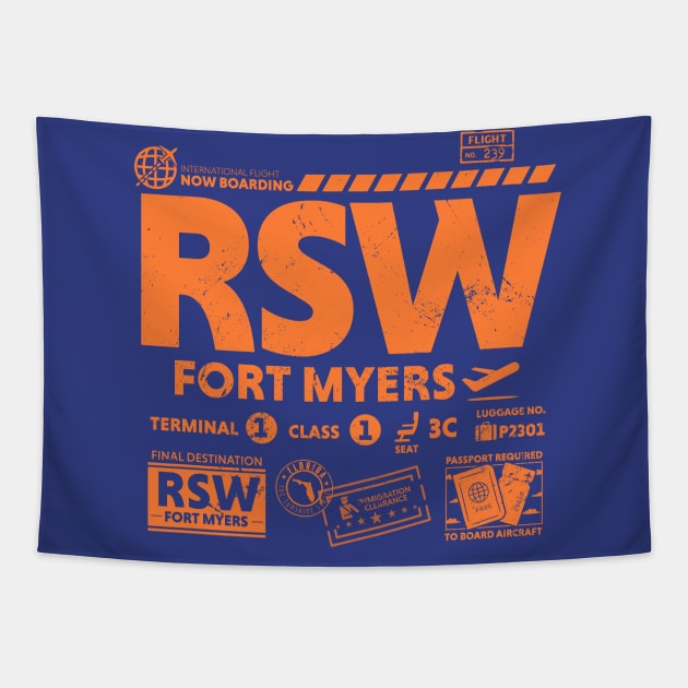 Vintage Fort Myers Florida RSW Airport Code Travel Day Retro Travel Tag Tapestry by Now Boarding