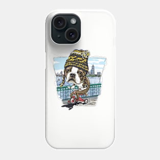 Boston Terrier Dog with Black and Yellow Winter Beanie Phone Case