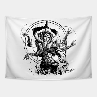 Kali Goddess Black Ink Transparent Tapestry