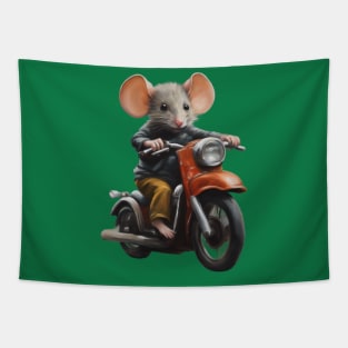 Mouse on Motorcycle Tapestry