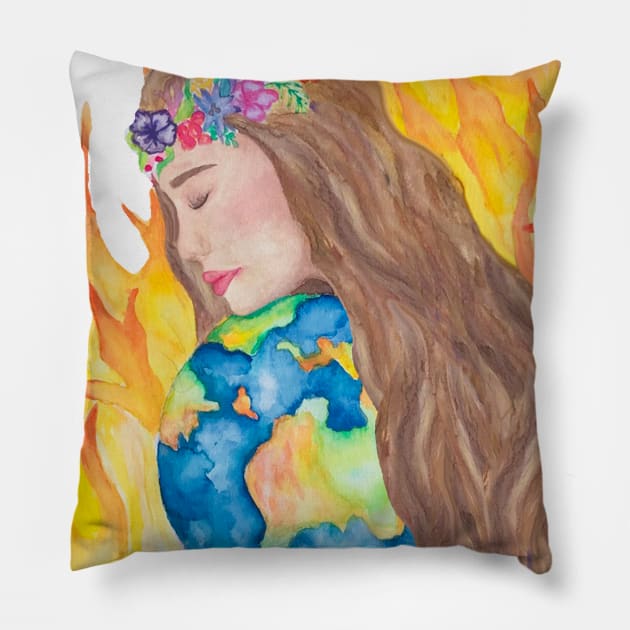 Emotional Mother Earth Cradles Burning Australia Pillow by SariahCeleste